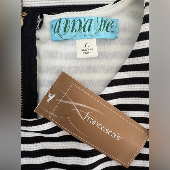 NWT Francesca’s B&W Striped Shift Dress, Size Large - Picture 8 of 11